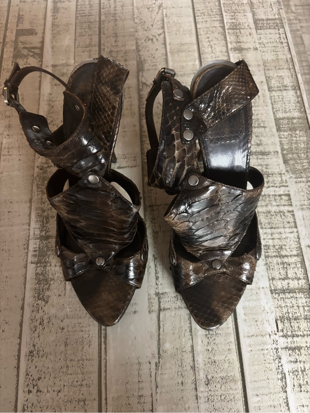 Dior Extreme Gladiator Black/Brown Snakeskin Sandals Heels, Sex and the City 9.5